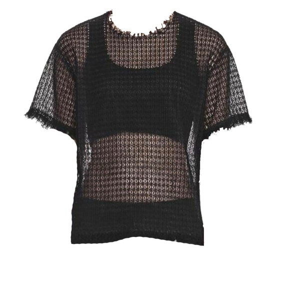 Alexander Wang Tops - Alexander Wang | Lace T-shirt w.  Raw Edges Black